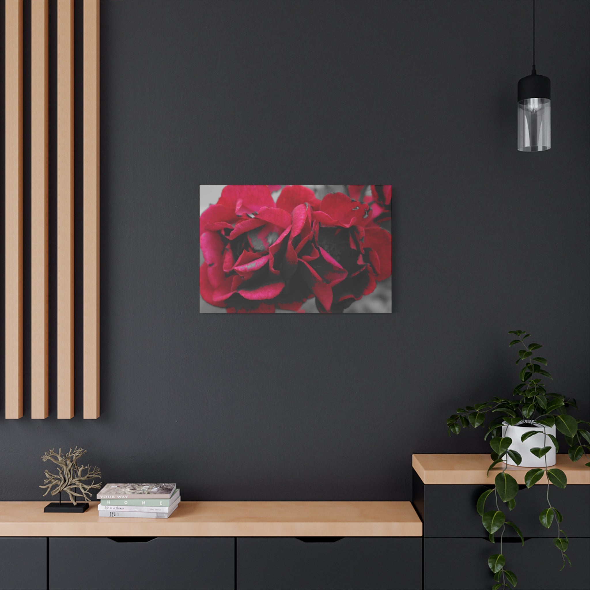 Red Rose Close-Up Matte Canvas Wall Art – Romantic Floral Stretched Canvas