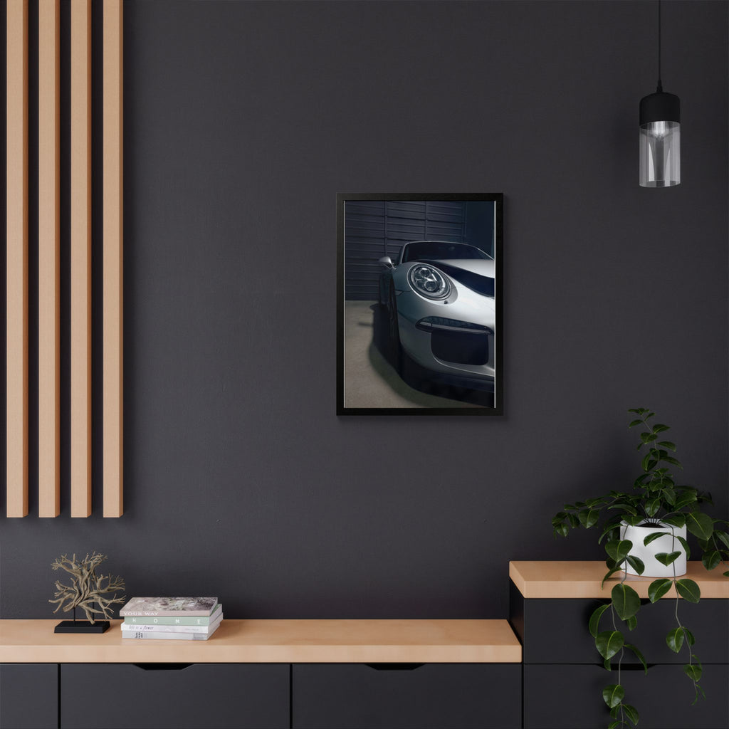 Porsche Sports Car Framed Poster — Close-Up Headlight Print