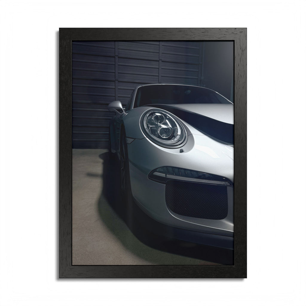 Porsche Sports Car Framed Poster — Close-Up Headlight Print