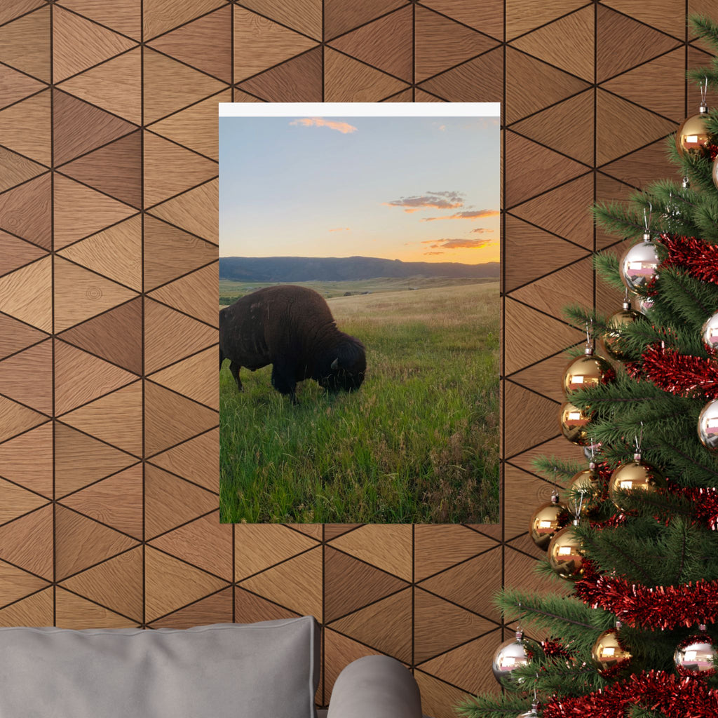 Bison at Sunset Matte Poster — Vertical Wildlife Wall Art